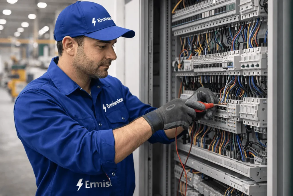 Technicien Ermiservices en intervention sur un tableau électrique